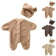 thumbnail image 1 of Zwiiyzr Cotton Baby Romper Newborn Fuzzy Fluffy Baby Clothes Long Sleeve Fleece Outfit for Boy and Girls with Warm Hat Set 0-18M Brown, 1 of 3