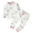 thumbnail image 1 of Zwiiyzr Cute Rabbit Pajamas for Girls Boys 3-9 Years Kids Toddler Long Sleeve Round Neck Top and Pant Teens Pjs Clothes Sleepwear 2PCS Set Pink, 1 of 3