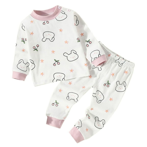 Zwiiyzr Cute Rabbit Pajamas for Girls Boys 3-9 Years Kids Toddler Long Sleeve Round Neck Top and Pant Teens Pjs Clothes Sleepwear 2PCS Set Pink