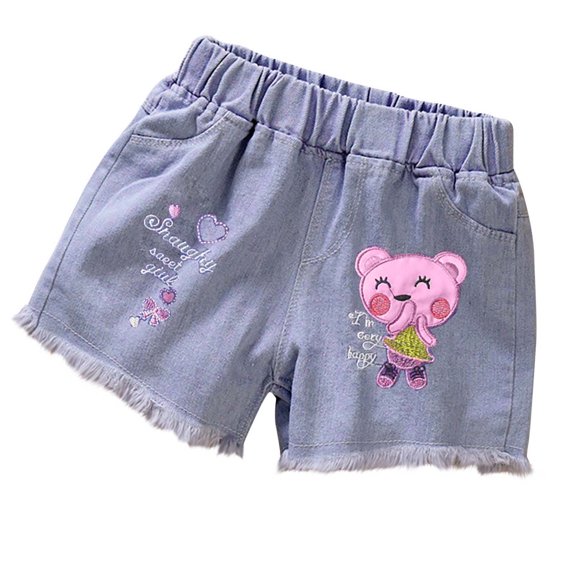 Zwiiyzr Denim Shorts for Girls 3-13 Years Summer Korean Trendy Shorts Thin Jean Shorts Blue