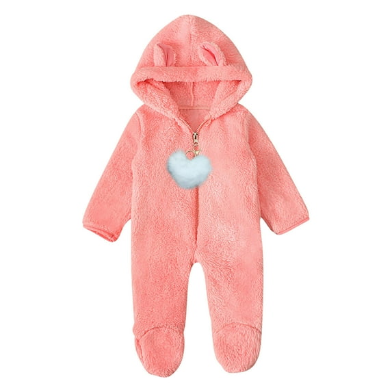 Zwiiyzr Fleece Baby Winter Warm Footie Bodysuit Infant One Piece Kids Hooded Romper Outerwear Toddler Baby Clothes 0-12 Months Watermelon Red
