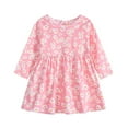 thumbnail image 1 of Zwiiyzr Girl Long Sleeve Dress Ruffle Floral Cotton Casual Tiered Pleated A Line Twirly Skater Dress 6 Months-3 Years Pink, 1 of 2