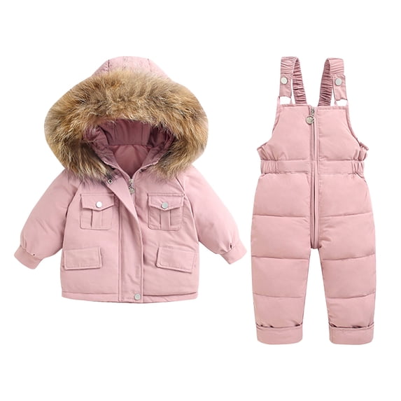 Zwiiyzr Girls Boys 2 Piece Snowsuit Warm Insulated Ski Jacket & Snow Pants Set 1-6 Years Pink