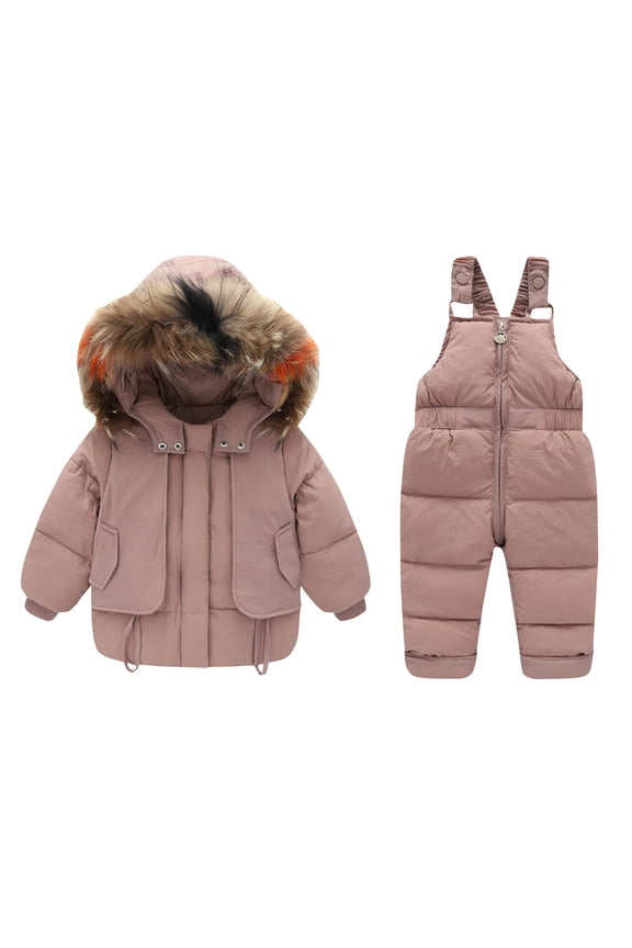 Girls Boys 2 Piece Snowsuit Warm Insulated Ski Jacket & Snow Pants Set 1-7 Years Pink
