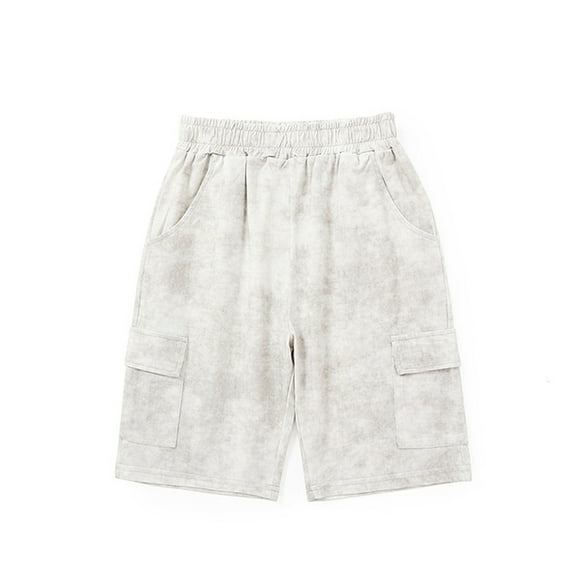 Zwiiyzr Girls Boys Cargo Shorts Kids Casual Tie-Dye Summer Quick-Drying Breathable Elastic Waist Short Pants with Pockets Beige