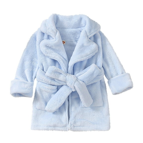 Zwiiyzr Girls Boys Flannel Pajamas Sleepwear Spa Robe Fleece Robes Soft Warm Bath Robe for Kids Fuzzy Bathrobe for Gifts 1-7 Years Light Blue