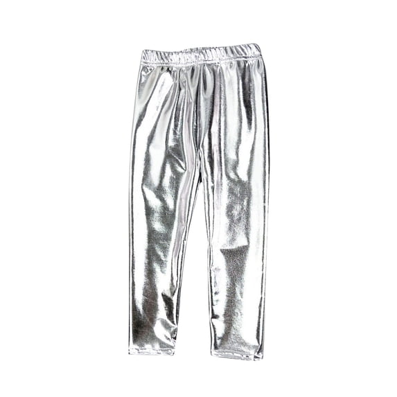 Zwiiyzr Girls Boys Leggings Solid Color Toddler Dance Pants Casual Yoga Pants for Girls High Waisted Stretch Leggings Kids 2-11 Years Silver