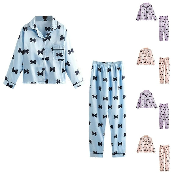 Zwiiyzr Girls Boys Satin Pajamas Set Kids 2Pcs Button-Down Long Sleeve Pants Nightwear Sleepwear Loungewear Clothes Set Gifts for Kids 8-12Y Light Blue