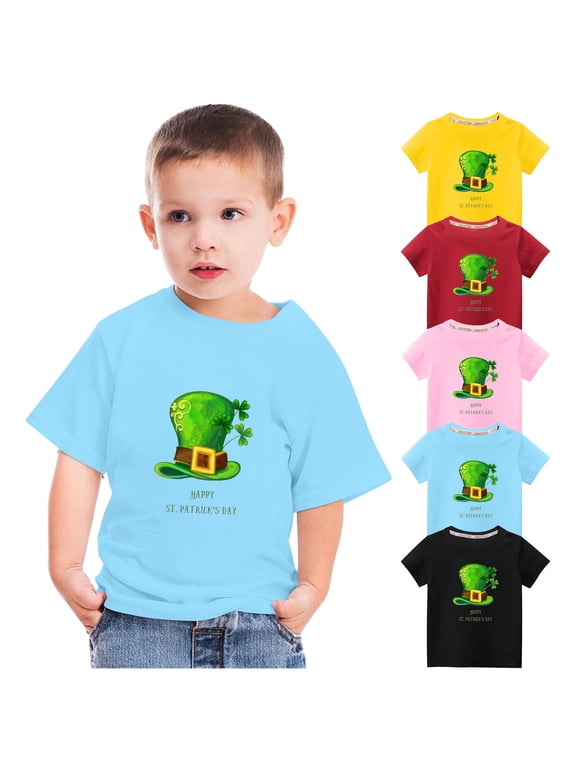 Girls Boys Summer Tops Trendy Short Sleeve T-Shirt St. Patrick'S Day Casual Crew Neck Daily Shirt for Kids 3-10 Years - Assorted Colors Blue
