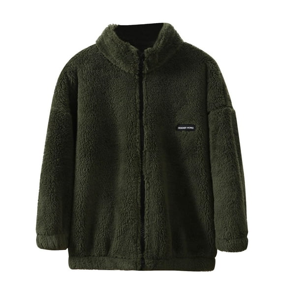 Zwiiyzr Girls Boys and Toddlers Polar Fleece Jacket Solid Color Full-Zip Mock Thick Warm Fleece Lined Coat with Pockets for Children 3-14 Years Olive Green