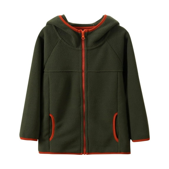 Zwiiyzr Girls Boys and Toddlers Polar Fleece Jacket Solid Color Full-Zip Fleece Lined Hooded Coat with Pockets for Children 3-14 Years Olive Green