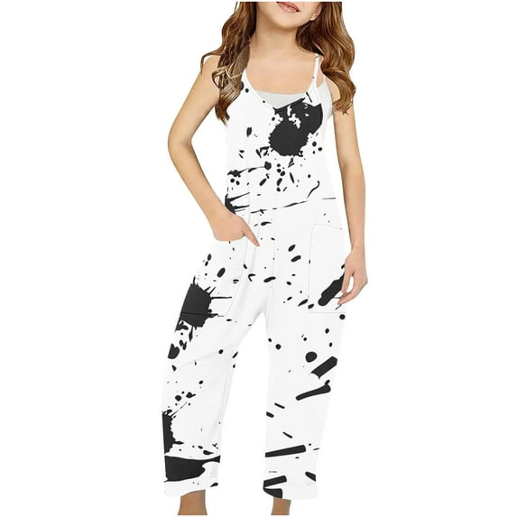 Zwiiyzr Girls' Casual Leopard Print Sleeveless Jumpsuits Spaghetti Strap Loose Overalls Pants Casual Long Romper with Pockets 5-14Y Multicolor