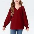 thumbnail image 1 of Zwiiyzr Girls Cute Long Sleeve Chiffon Blouses Casual V Neck Smocked Cuffs Shirts Tops 6-16 Years Burgundy, 1 of 7