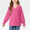 thumbnail image 1 of Zwiiyzr Girls Cute Long Sleeve Chiffon Blouses Casual V Neck Smocked Cuffs Shirts Tops 6-16 Years Hot Pink, 1 of 7