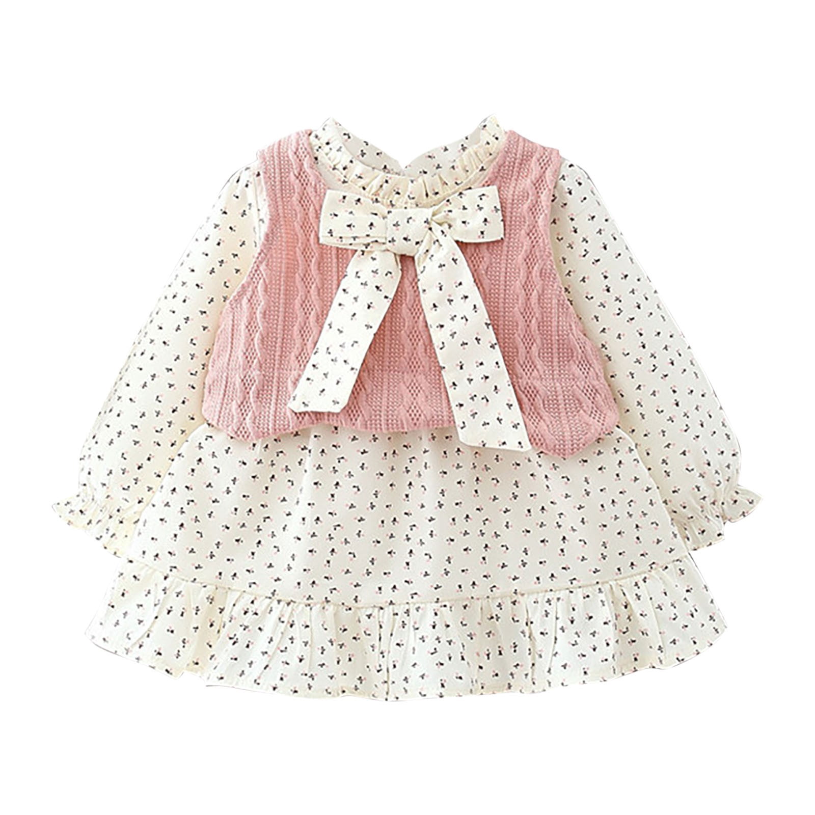 2-Piece Toddler Girl Outfit – Ruffle Sleeve Bow Top & Skirt Set For Fall/Winter, Sizes 9-48 Months
