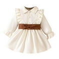 thumbnail image 1 of Zwiiyzr Girls' Kids Long Sleeve Shirt Dresses with Belt Baby Girls' Ruffled Front Collar Neck Casual Button Down Shirt Dress 6M-3T Beige, 1 of 9