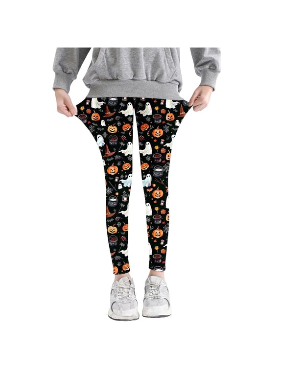 Girls Leggings Halloween Yoga Pants Tights Soft Comfortable Leggings for Kids 3-8 Years Ankle Length Printed Leggings Multicolor