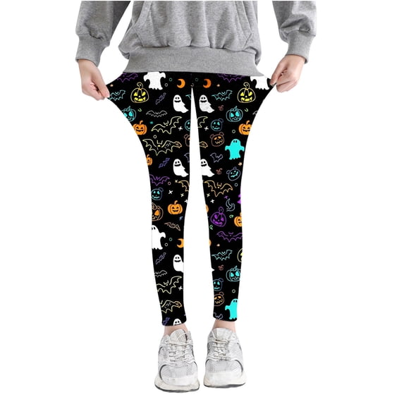 Zwiiyzr Girls Leggings Halloween Yoga Pants Tights Soft Comfortable Leggings for Kids 3-8 Years Ankle Length Printed Leggings Multicolor