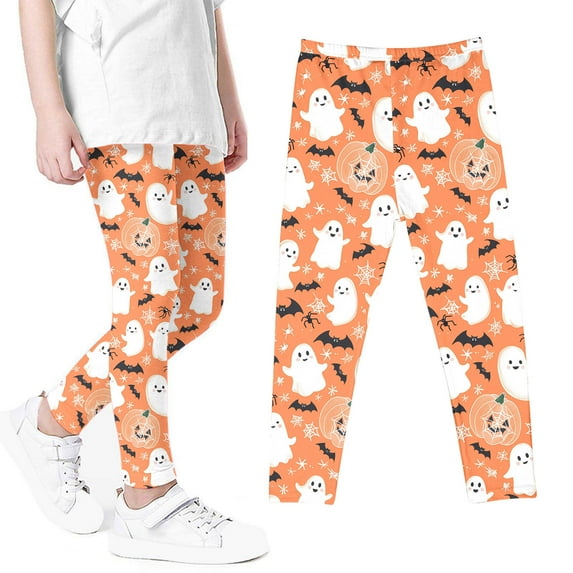 Zwiiyzr Girls Leggings Halloween Yoga Pants Tights Soft Comfortable Leggings for Toddler Kids 3-8 Years Ankle Length Printed Leggings Multicolor