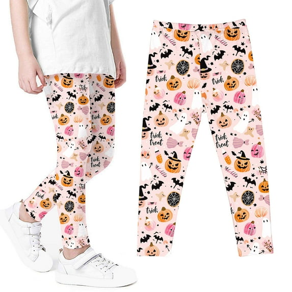 Zwiiyzr Girls Leggings Halloween Yoga Pants Tights Soft Comfortable Leggings for Toddler Kids 3-8 Years Ankle Length Printed Leggings Multicolor