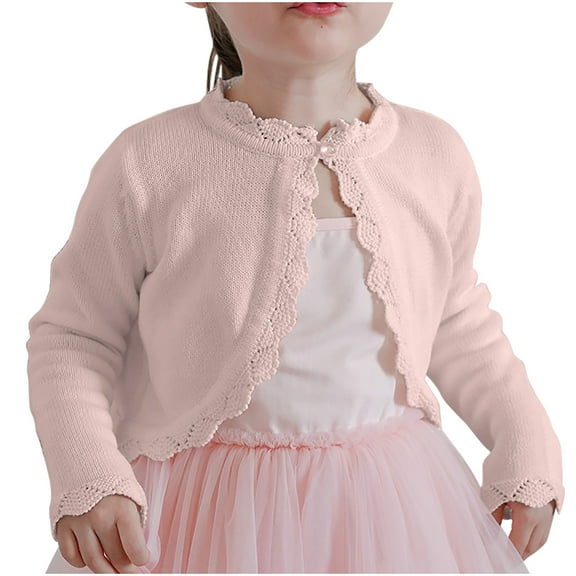 Zwiiyzr Girls Long Sleeve Shrug Knit Cardigan Childrens Bolero Dress Sweater Toddler Shawl Cover Up for 1-9Y Pink