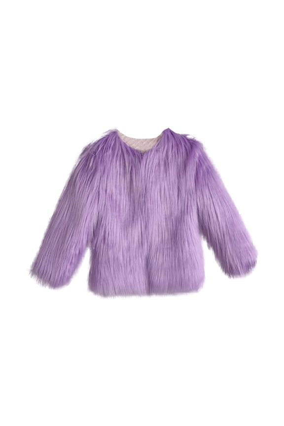 Zwiiyzr Girls Open Front Cardigan Faux Fur Coat Warm Fuzzy Trendy Winter Vintage Party Outerwear Jackets Tops 1-11 Years Purple