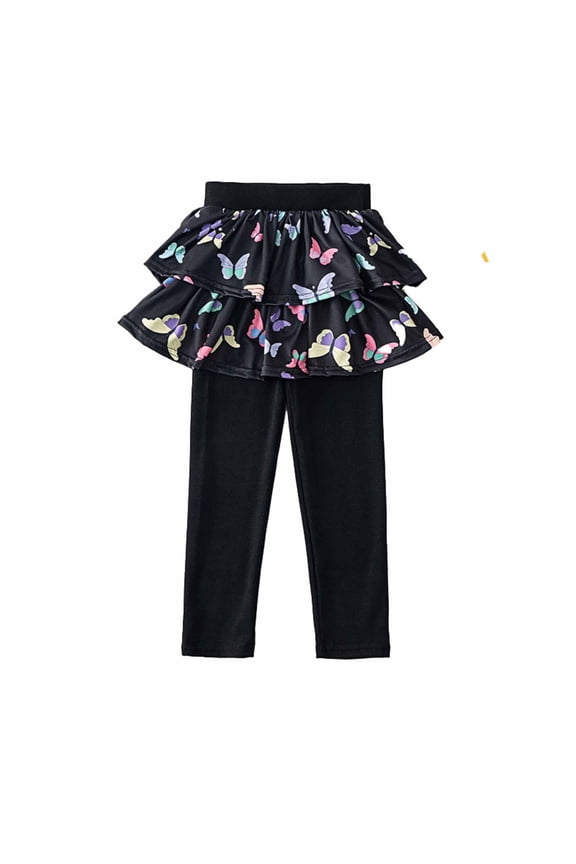 Girls School Wear Pants Kids Clothes Ruffle Tutu Leggings with Skirt 3-8 Years Black