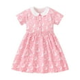 thumbnail image 1 of Zwiiyzr Girls' Summer Short Sleeved Dress Doll Collar Cute Round Neck Princess Dress Pink, 1 of 6
