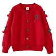 thumbnail image 1 of Zwiiyzr Girls Sweaters Kids Open Front Button Down Long Sleeve Knit Cardigans Sweater Cardigan Jacket 2-8Y Red, 1 of 2