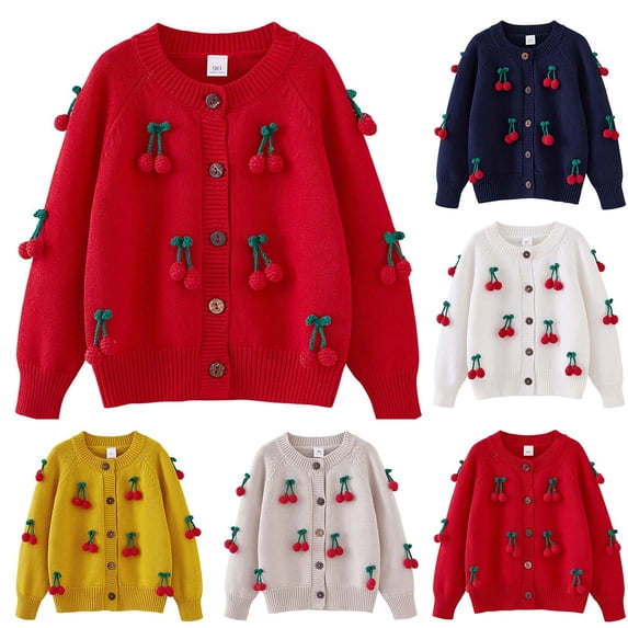 Zwiiyzr Girls Sweaters Kids Open Front Button Down Long Sleeve Knit Cardigans Sweater Cardigan Jacket 2-8Y White