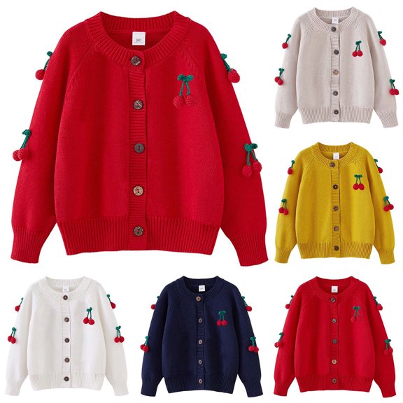 Zwiiyzr Girls Sweaters Kids Open Front Button Down Long Sleeve Knit Cardigans Sweater Cardigan Jacket 2-8Y Yellow