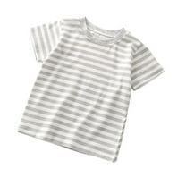 Zwiiyzr Girls and Boys Summer Striped Shirts Short Sleeve Graphic Tee Round Neck Top T-Shirt 6M-8Y Gray