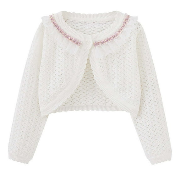 Zwiiyzr Girls and Toddler Long Sleeve Shrug Knit Cardigan Kids Bolero Dress Sweater Shawl Cover Up for 9M-14Y White