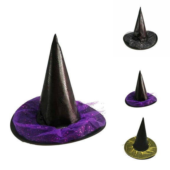 Zwiiyzr Halloween Kids Witch Hat for Boys Girls Women Star Print Witch Hat Decoration Witch Accessories Black