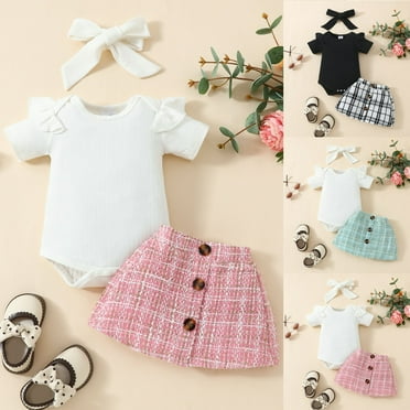 Zwiiyzr Infant Baby Girl Clothes Newborn Girl Outfit Short Sleeve Romper Skirt Set Cute Baby Clothes for Girls Summer Green