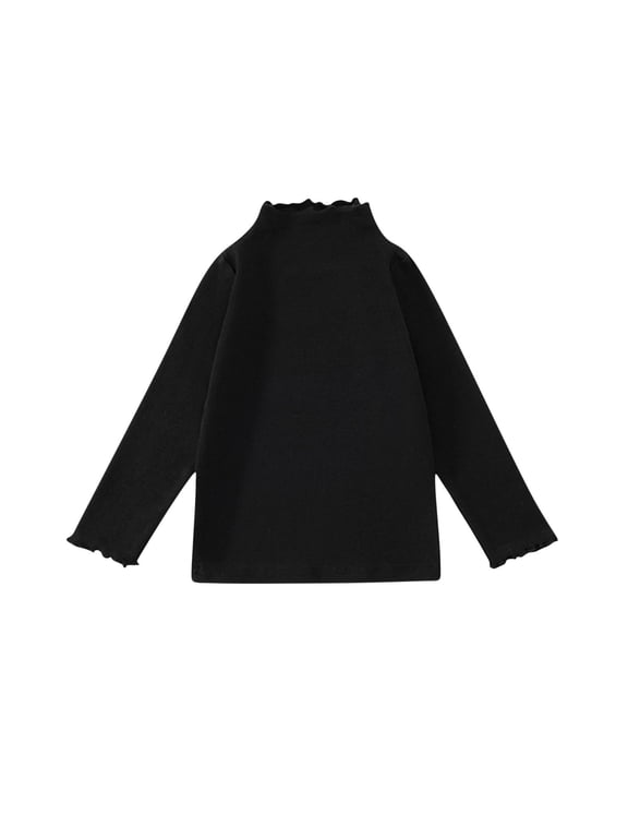 Zwiiyzr Kids Boy Girl Thermal Shirt Long Sleeve Undershirt 1-10 Years Casual Loose Solid Color Lace High Neck Base Shirt Pullover Top Black