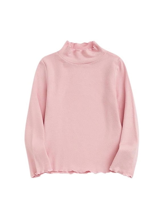Kids Boy Girl Thermal Shirt Long Sleeve Undershirt 6M-10Y Casual Loose Solid Color High Neck Base Shirt Pullover Round Neck Top Pink