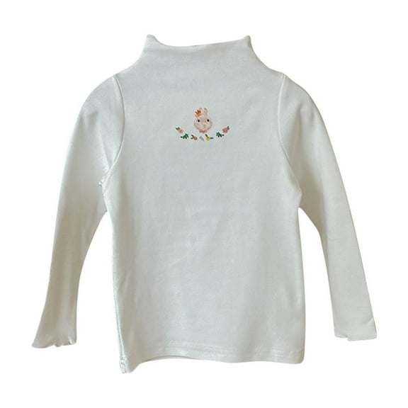 Zwiiyzr Kids Girl Thermal Shirt Long Sleeve Undershirt 1-12 Years Cute Rabbit Printed Half High Collar Bottom T-Shirt Pullover Top White