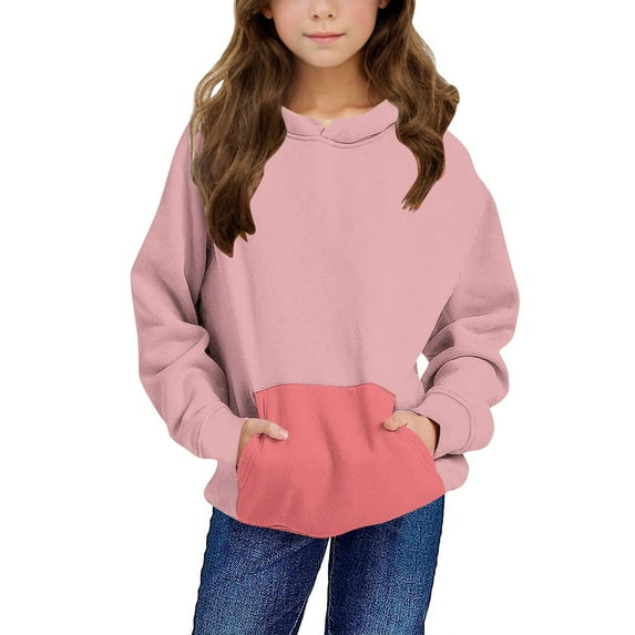 Zwiiyzr Kids Oversized Hooded Sweatshirt Kids Hoodies Trendy Long Sleeve Pullover Tops 4-14 Years for Girls and Boys Pink