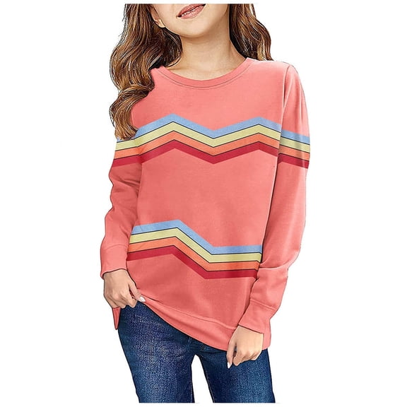 Zwiiyzr Kids Shirt Long Sleeved Color Block T-Shirt Round Neck Pullover Top for Boys and Girls Size 1-12 T-Shirts Pink