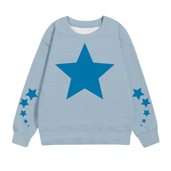 Zwiiyzr Kids Sweatshirt Long Sleeve T-Shirt Star Printed Pullover Tops for Boys and Girls Crewneck Sweatshirt 1-12 Years Blue