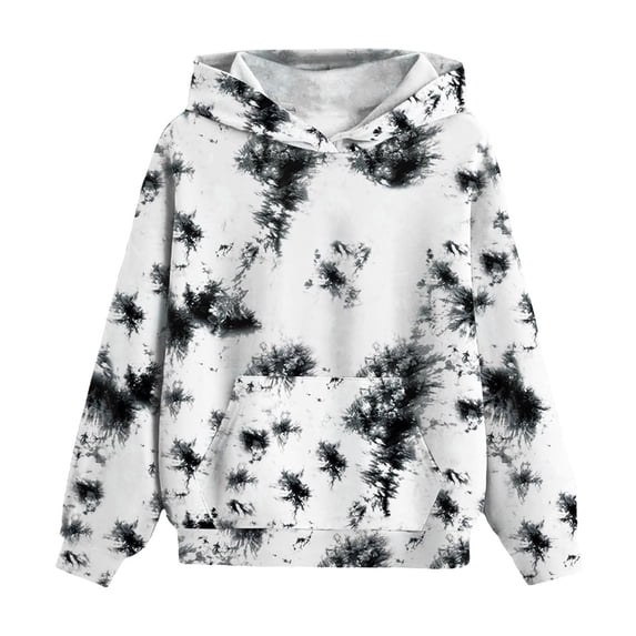 Zwiiyzr Kids Tie-Dye Hooded Sweatshirt Long Sleeve T-Shirt Printed Tops for Boys and Girls Hooded Sweatshirt 4-14 Years Black