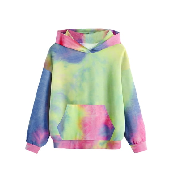 Zwiiyzr Kids Tie-Dye Hooded Sweatshirt Long Sleeve T-Shirt Printed Tops for Boys and Girls Hooded Sweatshirt 4-14 Years Green