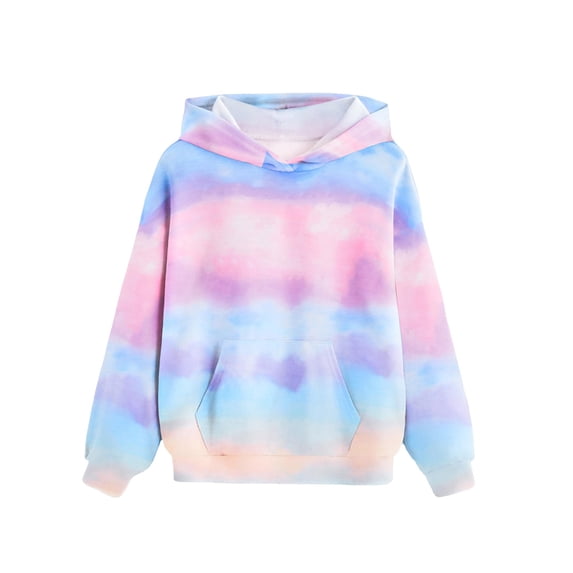 Zwiiyzr Kids Tie-Dye Hooded Sweatshirt Long Sleeve T-Shirt Printed Tops for Boys and Girls Hooded Sweatshirt 4-14 Years Light Blue