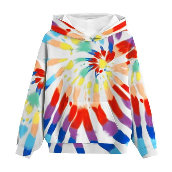 Zwiiyzr Kids Tie-Dye Hooded Sweatshirt Long Sleeve T-Shirt Printed Tops for Boys and Girls Hooded Sweatshirt 4-14 Years Red