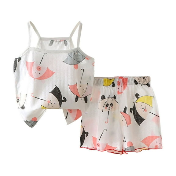 Zwiiyzr Kids Toddler Baby Girl Boy Summer Two Piece Pajamas Set Sleeveless Cami Top with Shorts Multicolor