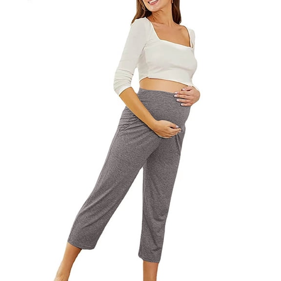 Zwiiyzr Maternity Capris Pants for Women Spring Summer 2025 Casual Comfortable Elastic Pregnancy Thin Trousers Lounge Pants Gray XL