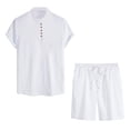 thumbnail image 1 of Zwiiyzr Men's 2 Piece Summer Outfits Stand Collar Trendy Shirt Casual Short Sleeve and Drawstring Shorts Set White 3XL, 1 of 4