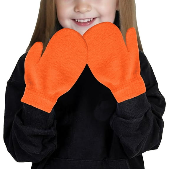 Zwiiyzr Multicolor Knit Mittens Gloves Toddler Kids Winter Warm Gloves for Boys and Girls Knit Fingerless Gloves Orange