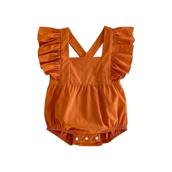Zwiiyzr Newborn Baby Clothes Girl Bubble Romper Spring Onesie Flutter Sleeve Backless Jumpsuit Cute Summer Clothes Orange